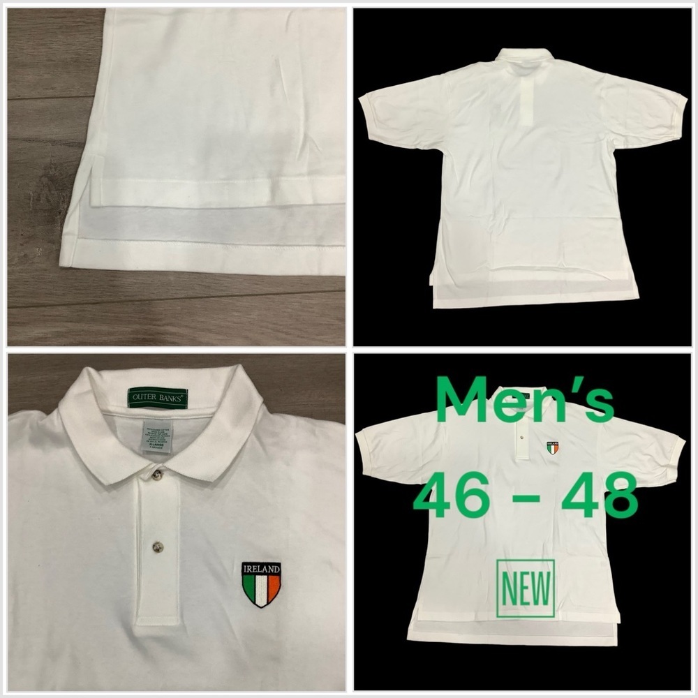 Men's Outer Banks XL Polo Shirt Ireland Flag Crest White Irish St. Patricks Day